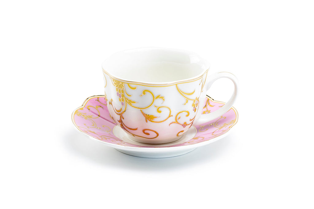 Pink Gold Scroll Fine Porcelain Cup and Saucer