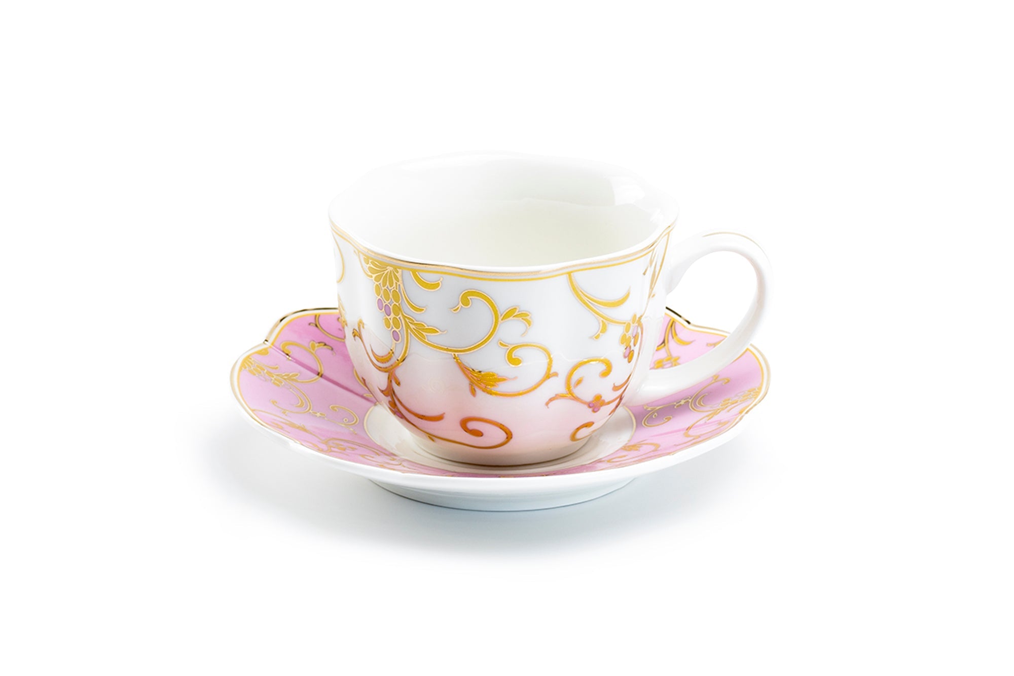 Pink Gold Scroll Fine Porcelain Cup and Saucer