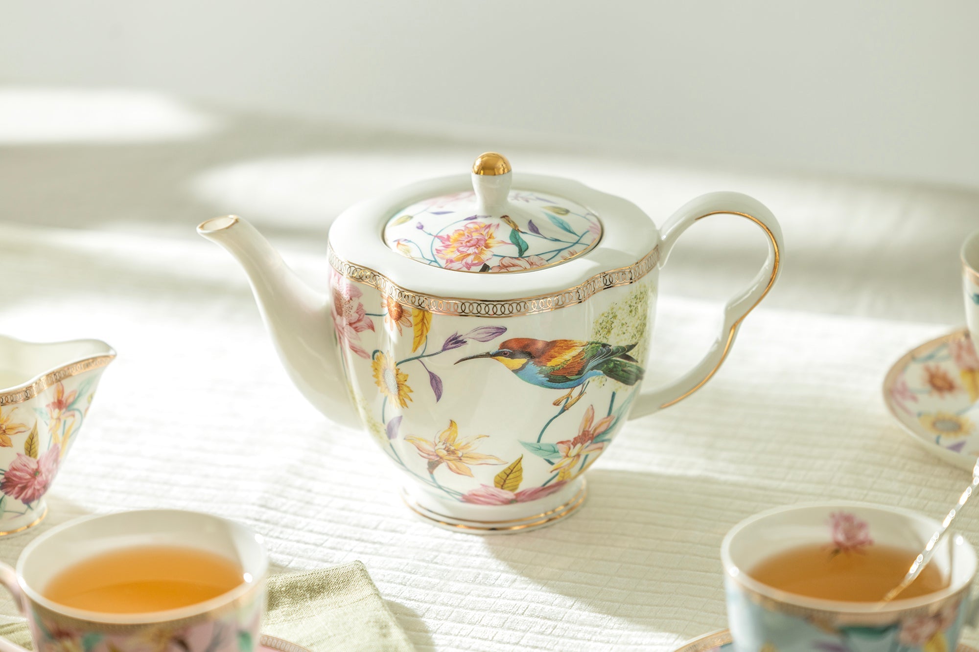 Spring Flowers with Hummingbird Fine Porcelain Teapot - CLEARANCE