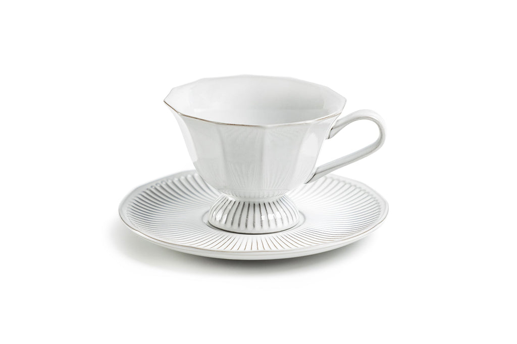 Ivory Grace Reactive Glazed Fine Porcelain Cup and Saucer