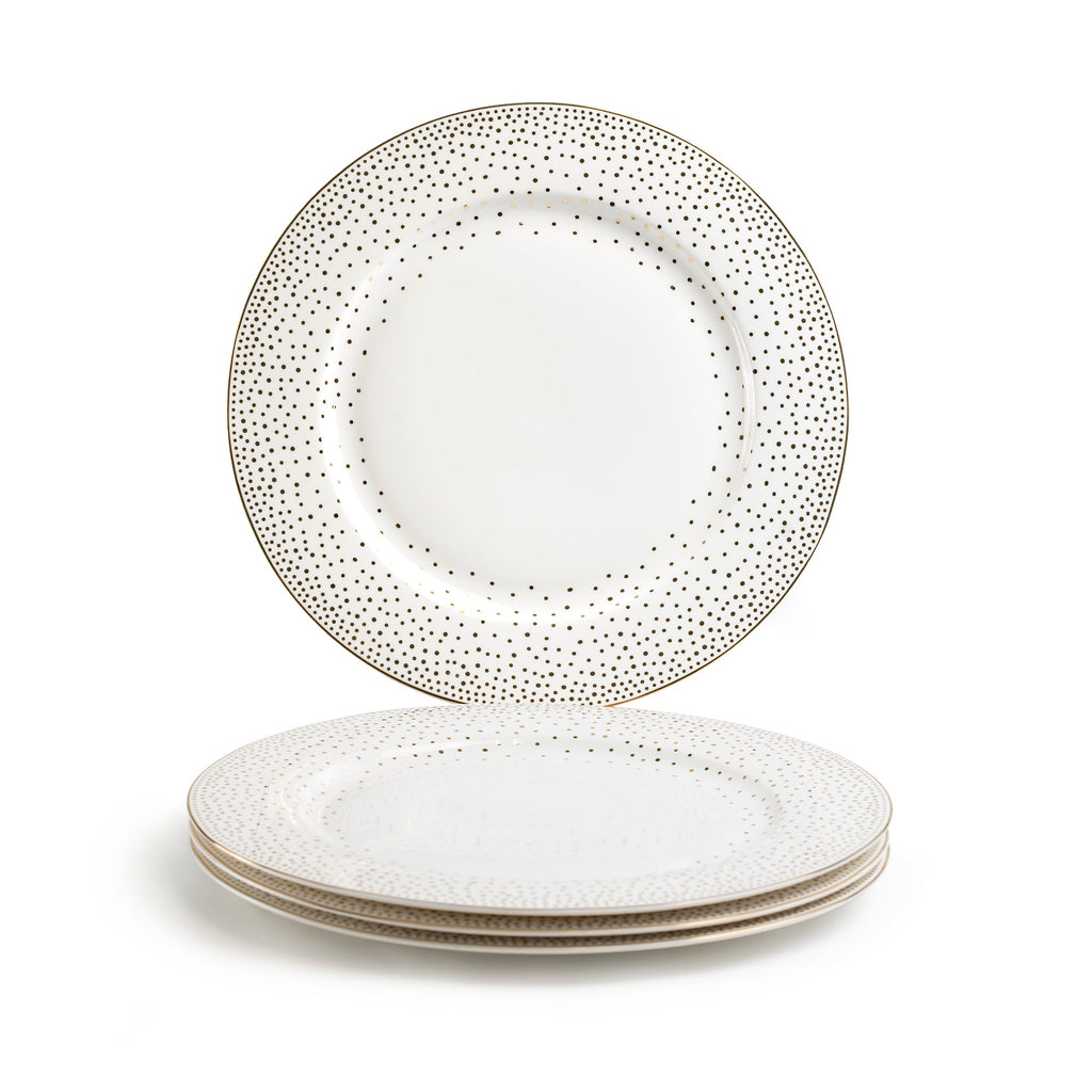 Gold Dots White Bone China Dessert/Dinner Plate