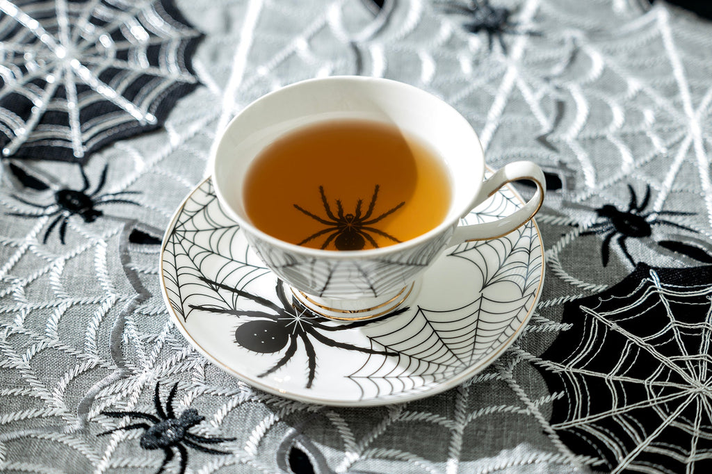Witches Brew Pitcher + 4 Assorted Halloween Tea Cup and Saucer Sets - Arsenic Skull & Spider