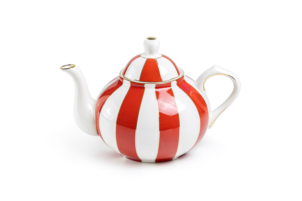Red Carousel Stripes Fine Porcelain Teapot - CLEARANCE