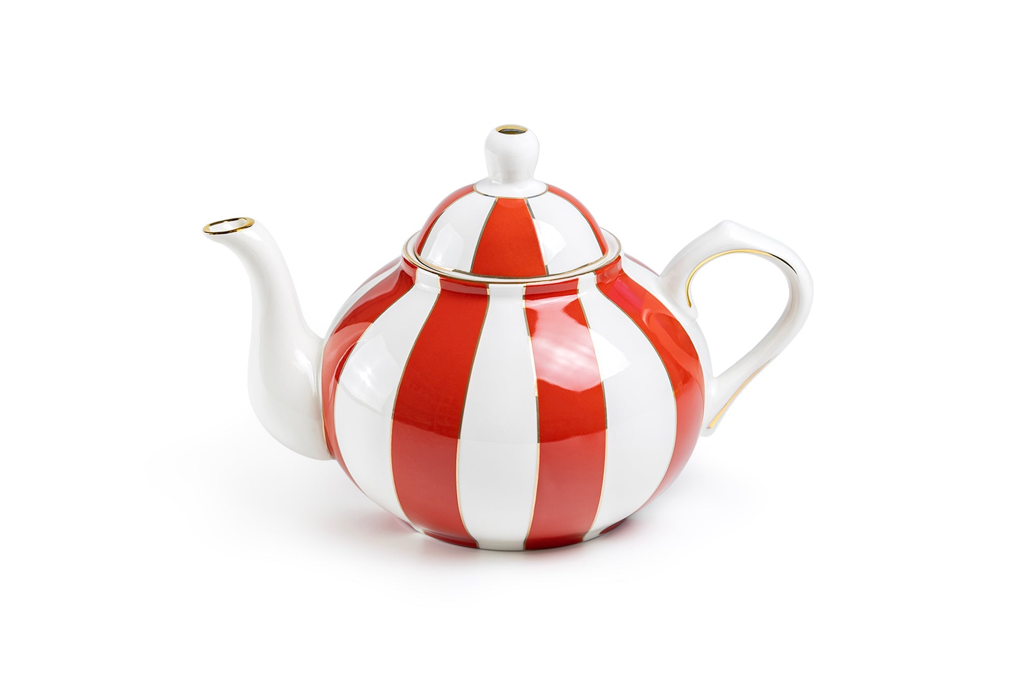 Red Carousel Stripes Fine Porcelain Teapot - CLEARANCE