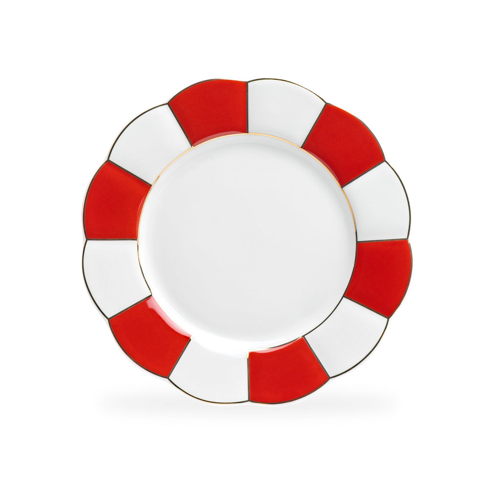 Red Gold Scallop Fine Porcelain Dessert / Dinner Plate - CLEARANCE