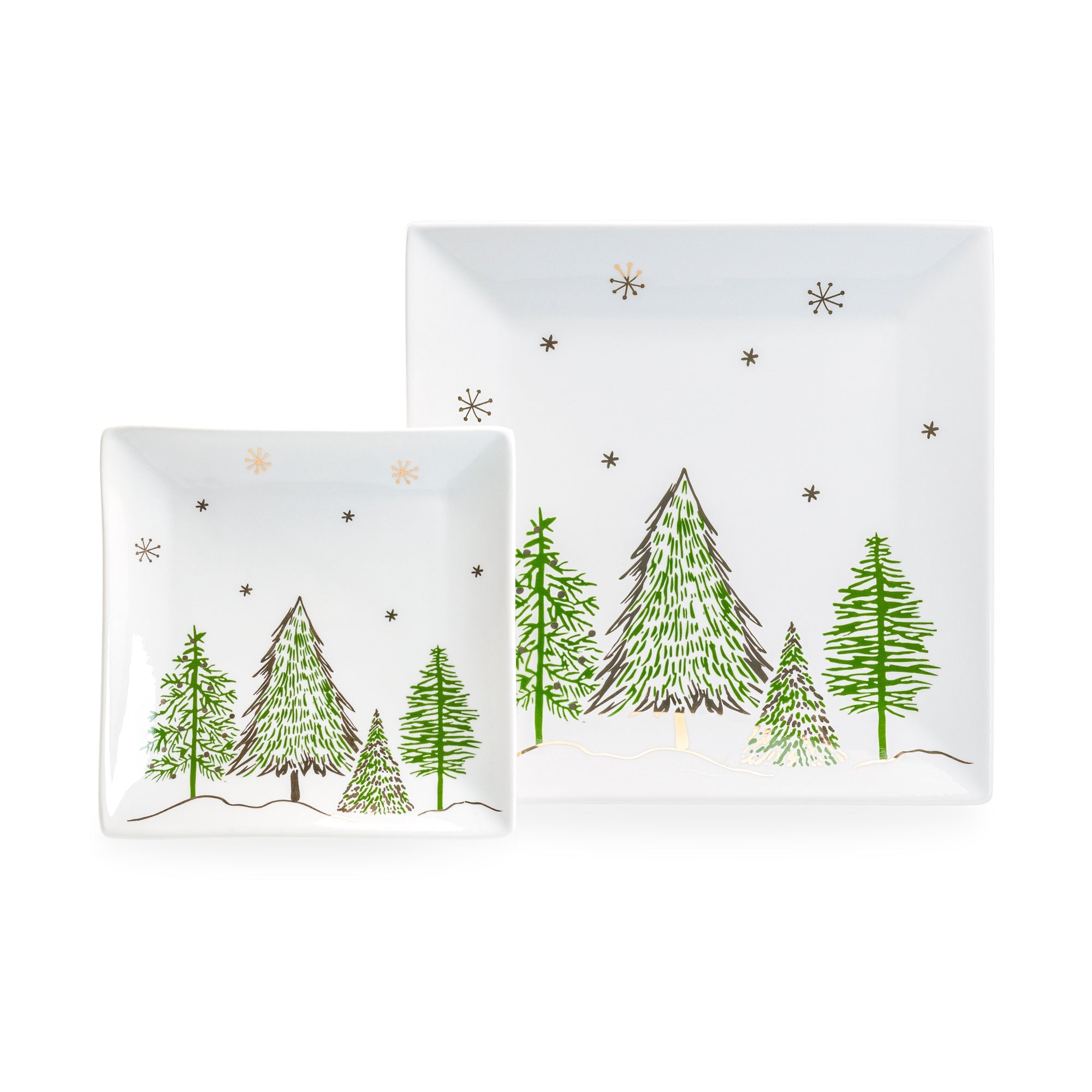 Christmas Pine Trees Fine Porcelain Square Dessert/Dinner Plate