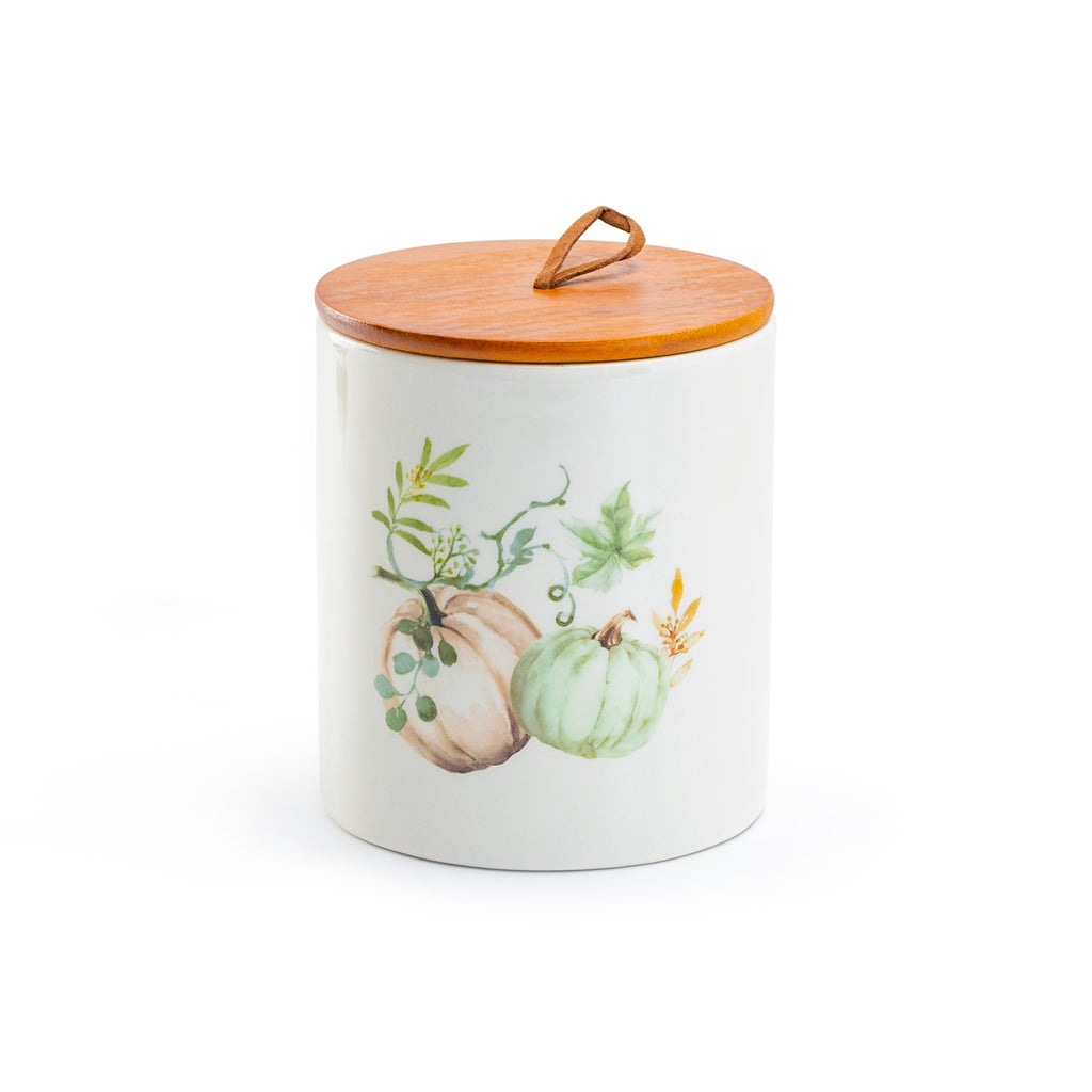 Fall Pumpkins Canister with Walnut Color Bamboo Lid
