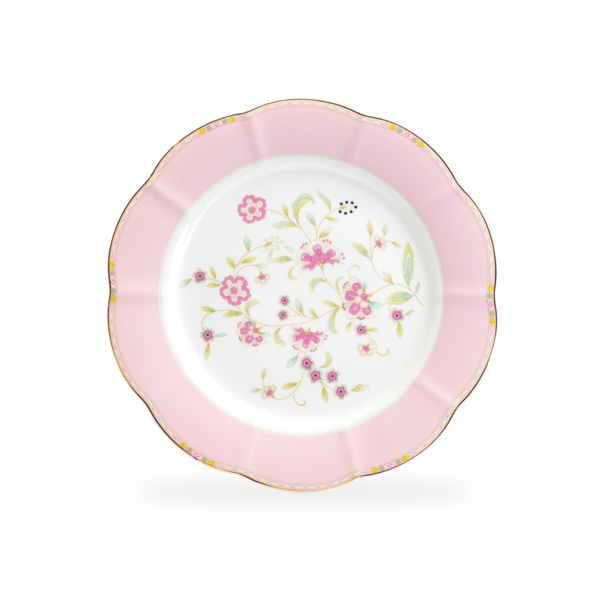 Pink Corn Flowers with Pink Rim Fine Porcelain Dessert/Dinner Plate