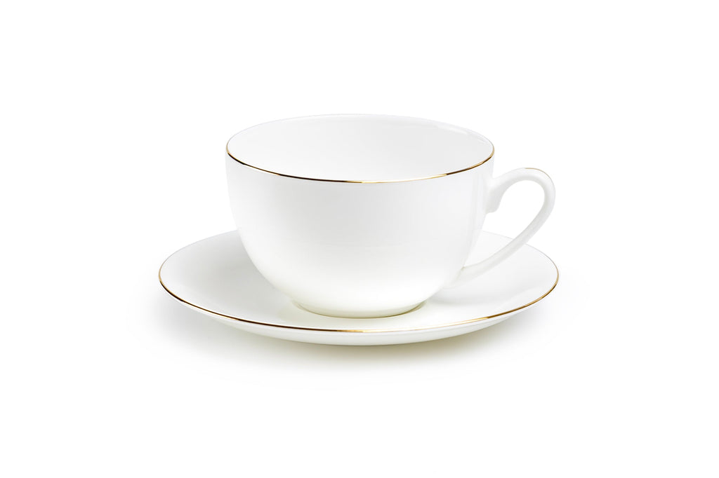 Gold Rim Blanc Bone China Cup and Saucer