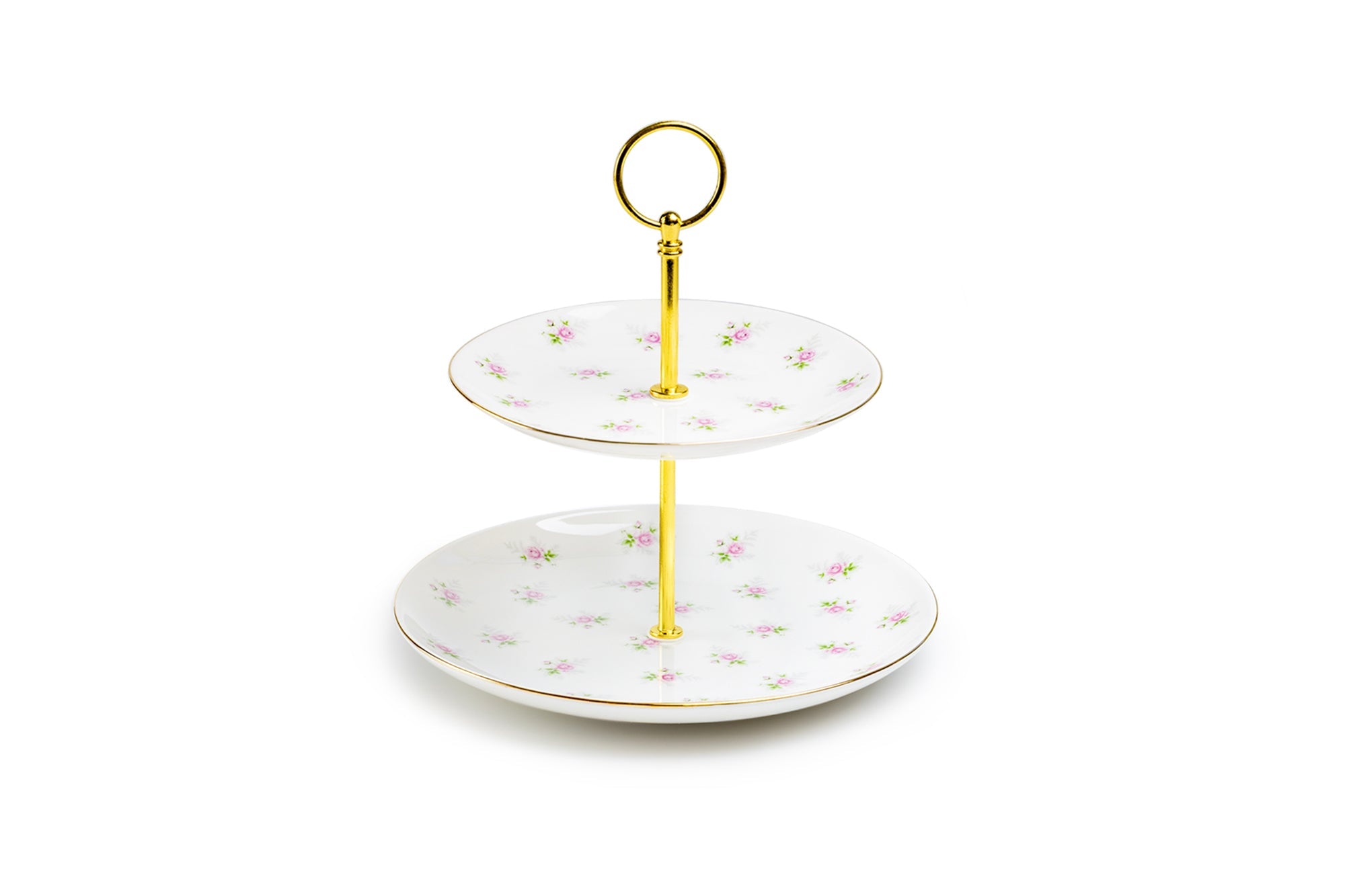 Satin Shelley Rose Bud Fine Porcelain 2-Tier Server