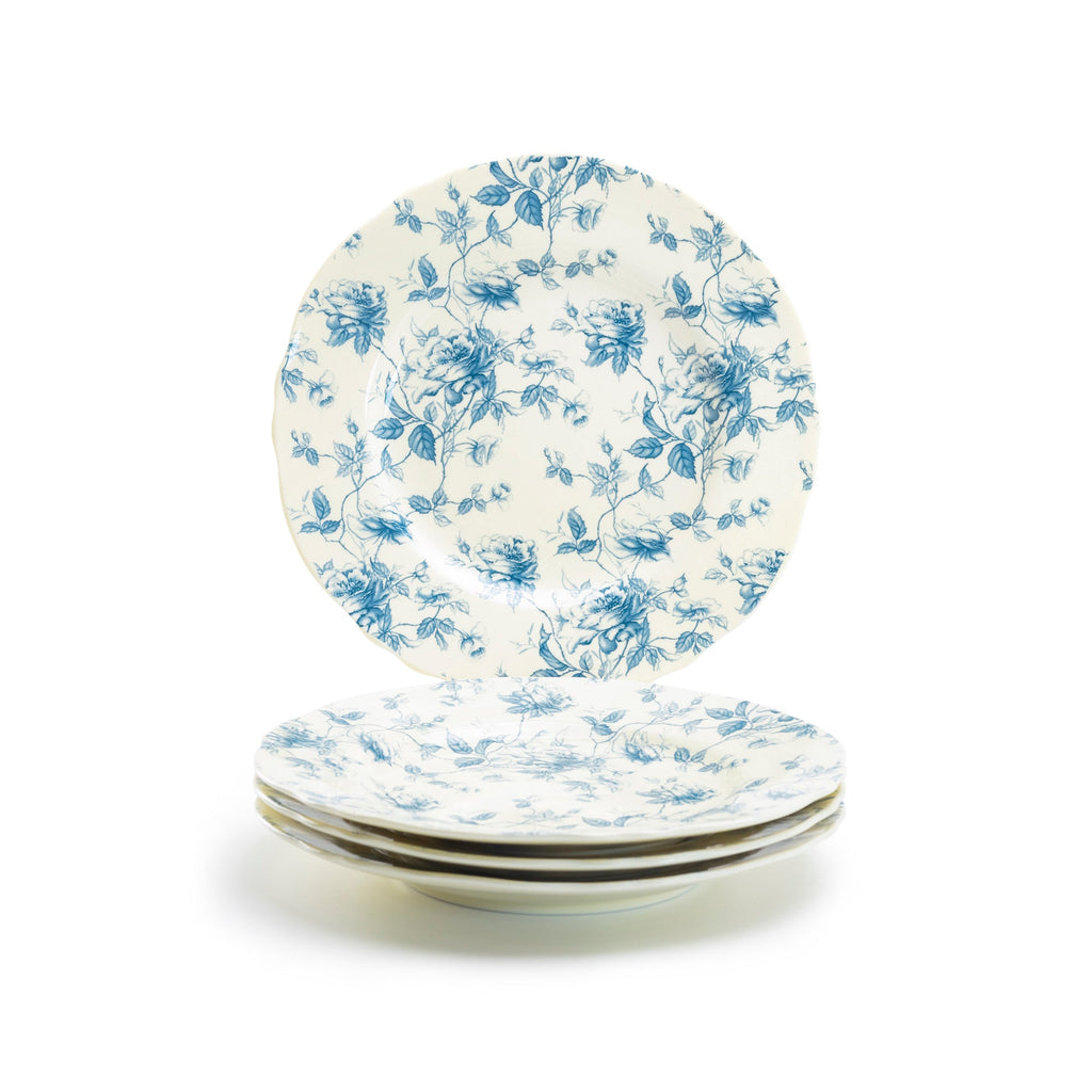 8.25" Blue Rose Toile Fine Porcelain Dessert Plate