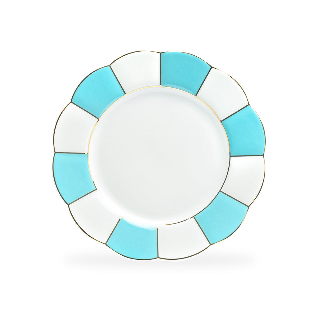 Turquoise and White Scallop Fine Porcelain Dessert/Dinner Plate