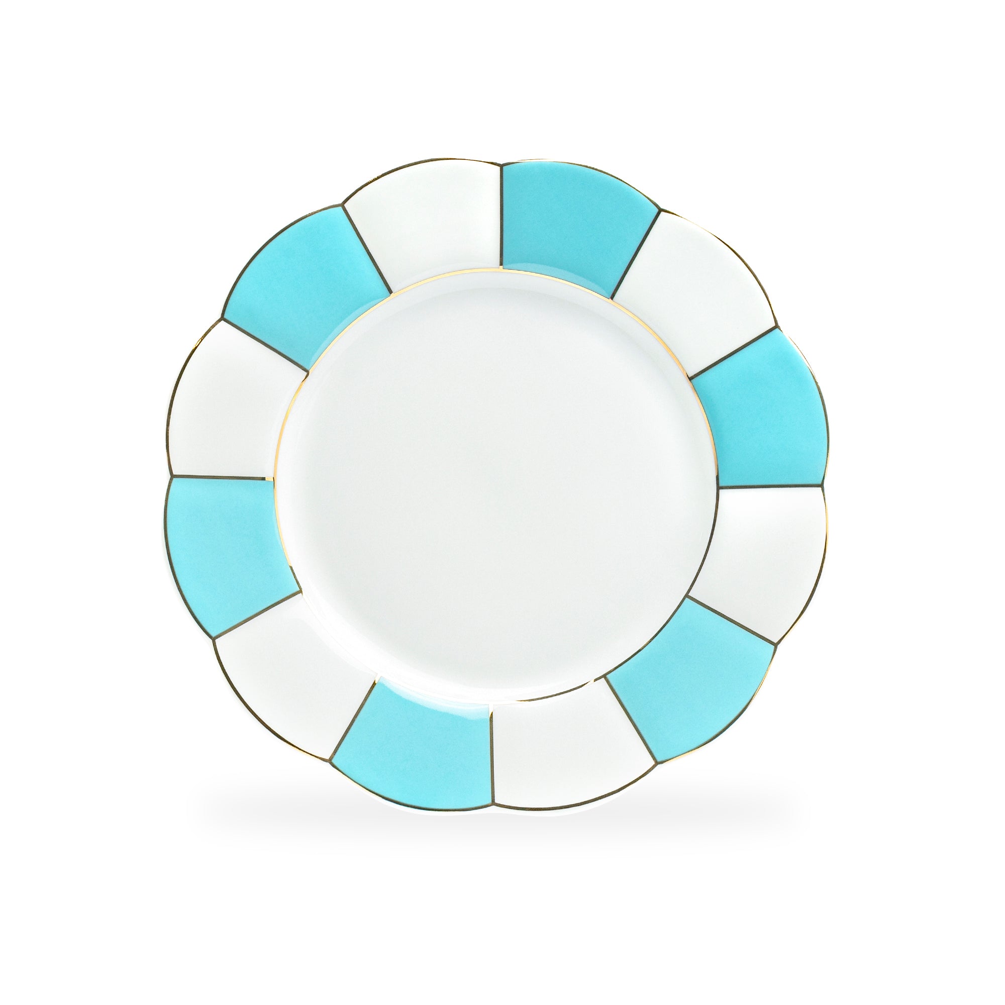 Turquoise and White Scallop Fine Porcelain Dessert/Dinner Plate