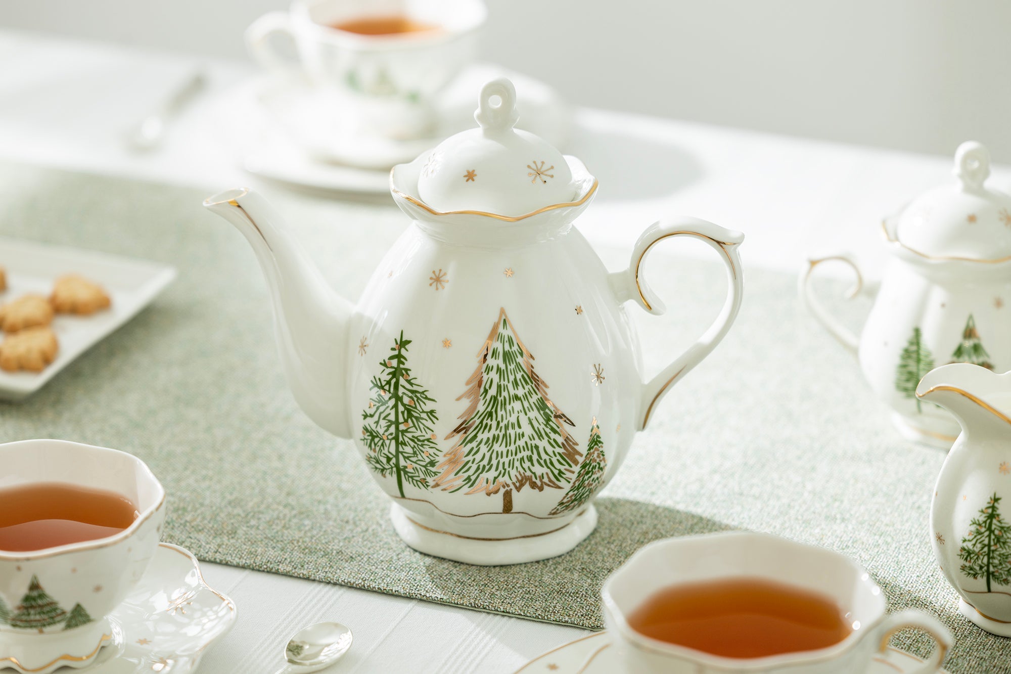 Christmas Pine Trees Fine Porcelain Teapot