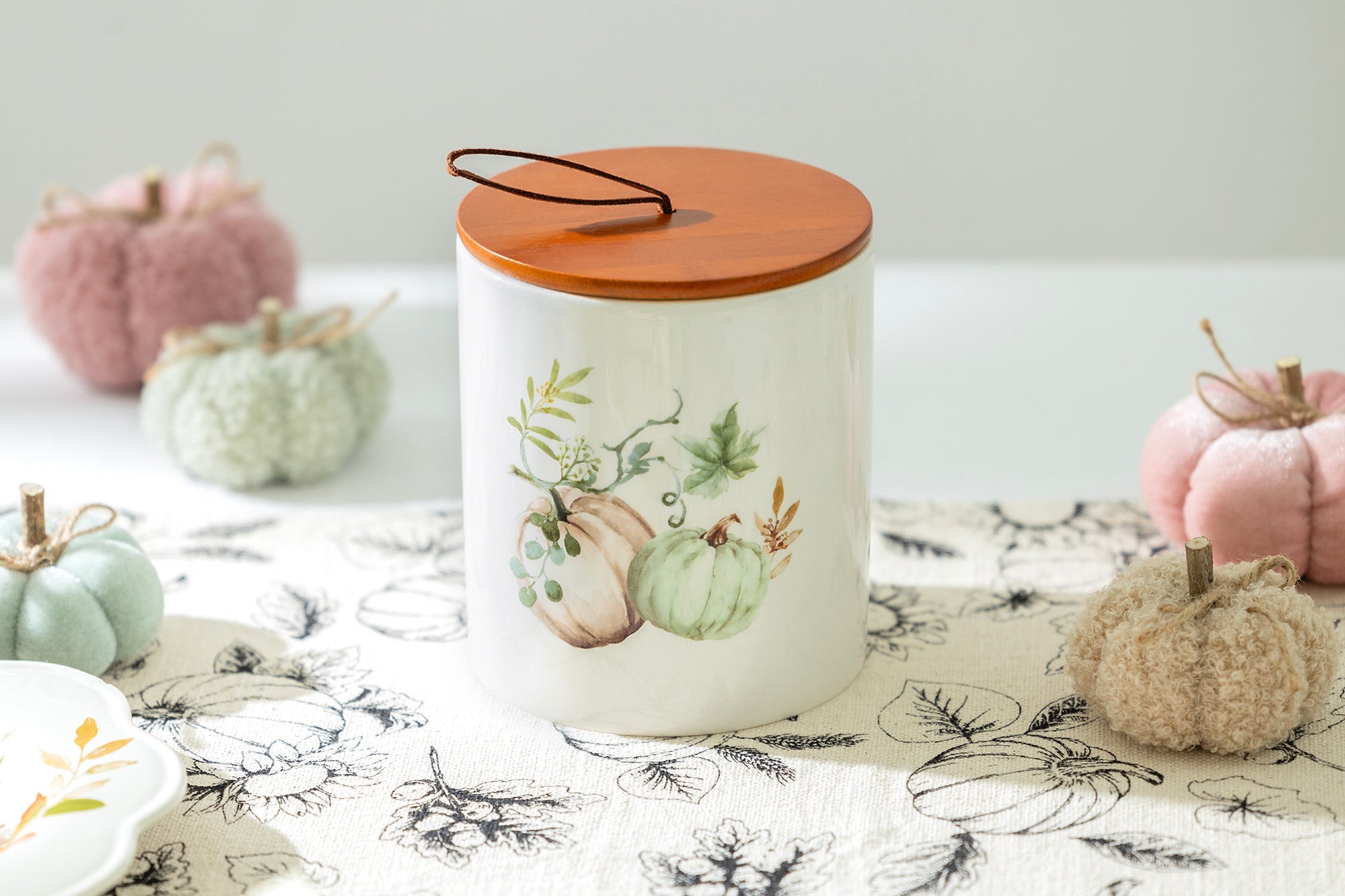 Fall Pumpkins Canister with Walnut Color Bamboo Lid