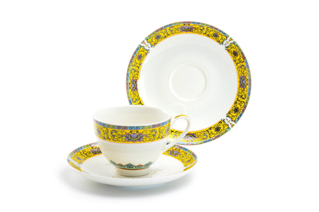 Yellow Dynasty Fine Porcelain Tea Cup and Saucer