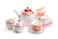 Red Josephine Stripes and Dots Fine Porcelain 11-Piece Tea Set