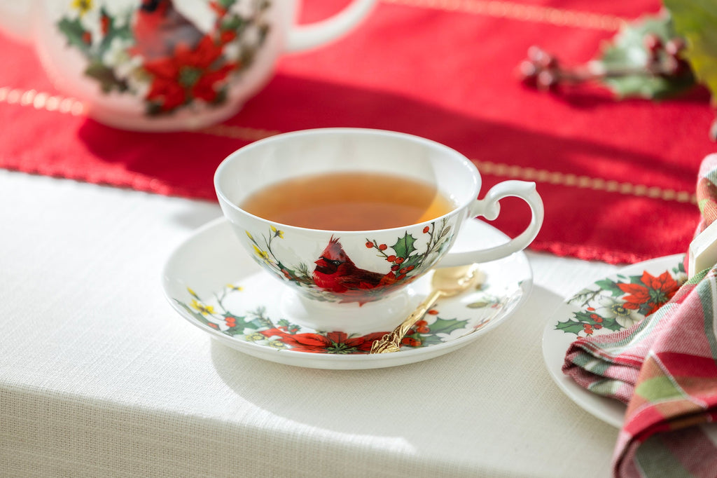 Cardinal Poinsettia Bone China Tea Set