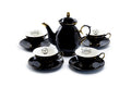 Black Gold Scallop Teapot + 4 Assorted Halloween Tea Cup and Saucer Sets - Ouija & Witchy Crystal Ball