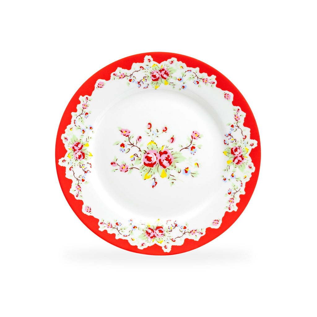 Rose with Red Accent Fine Porcelain Dessert Plate