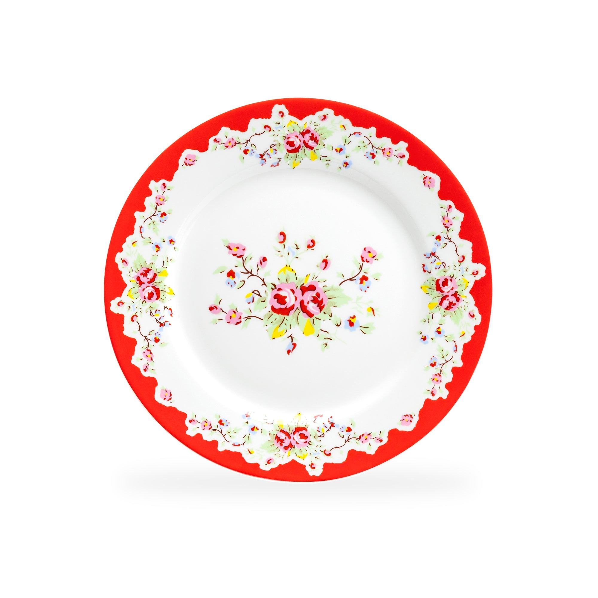 Rose with Red Accent Fine Porcelain Dessert Plate