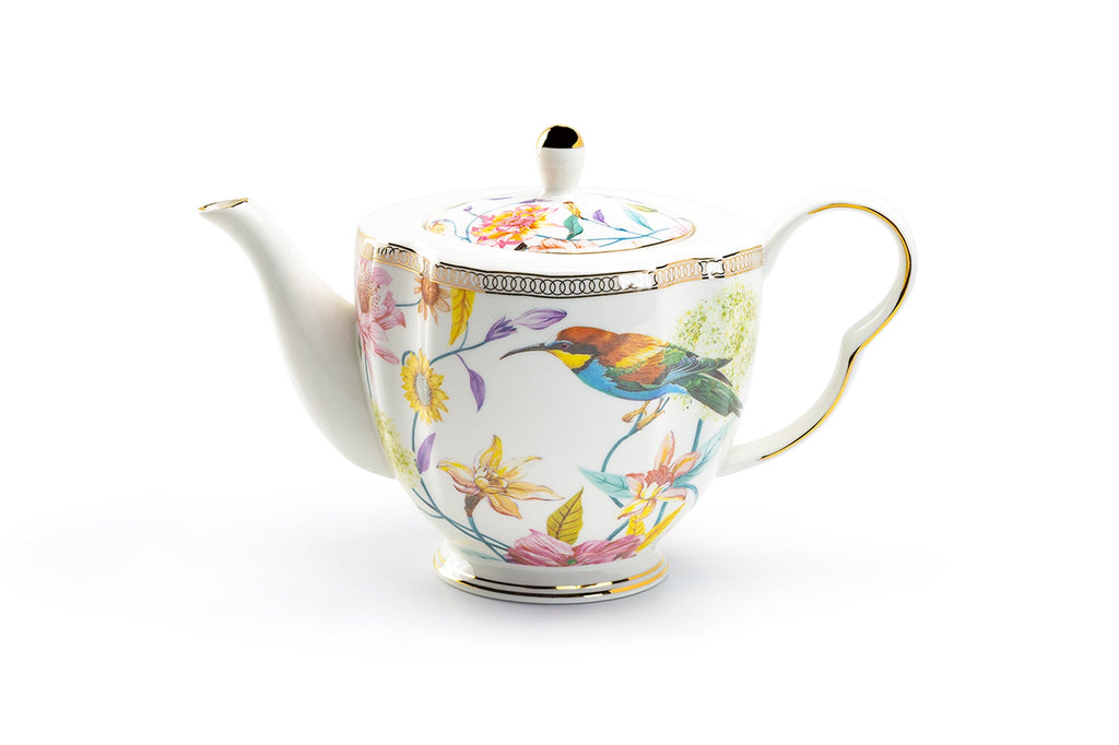 Spring Flowers with Hummingbird Fine Porcelain Teapot