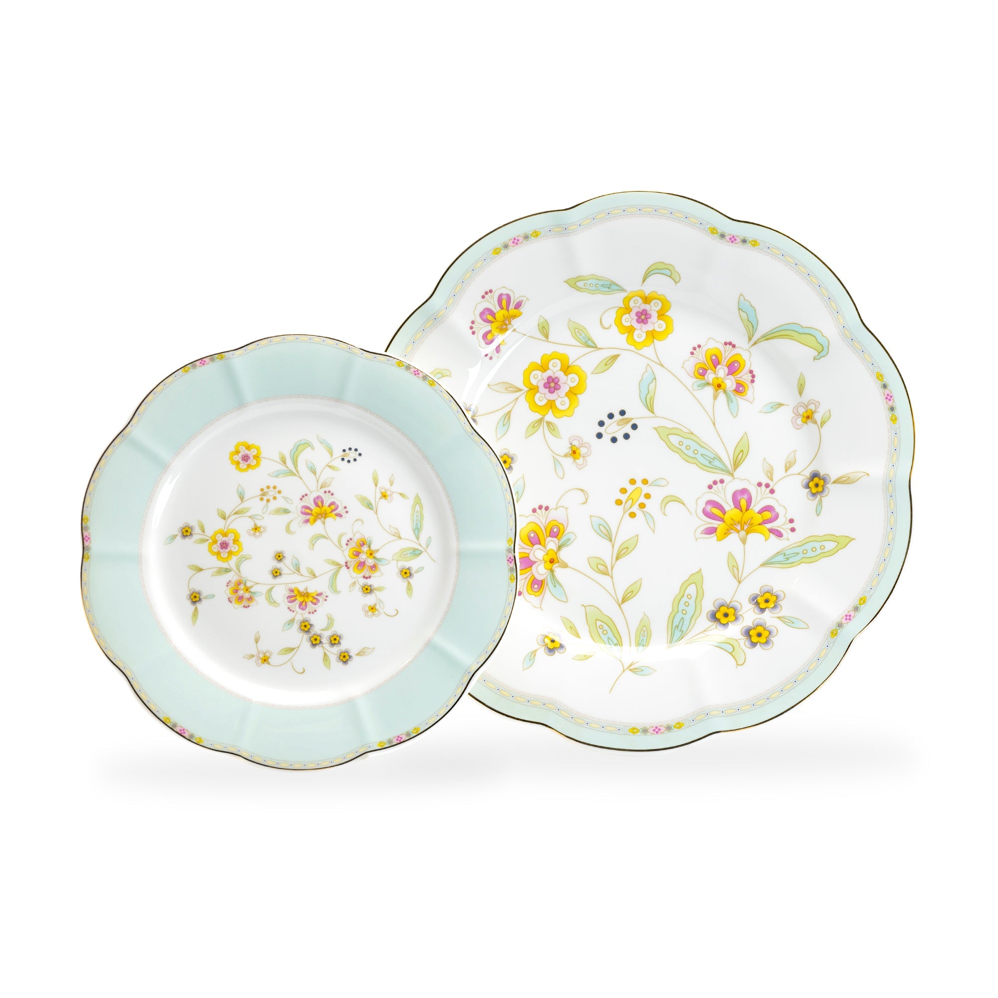 Yellow Corn Flowers with Mint Rim Fine Porcelain Tea Set