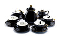 Black Gold Scallop Teapot + 6 Assorted Halloween Tea Cup and Saucer Sets - Ver. A