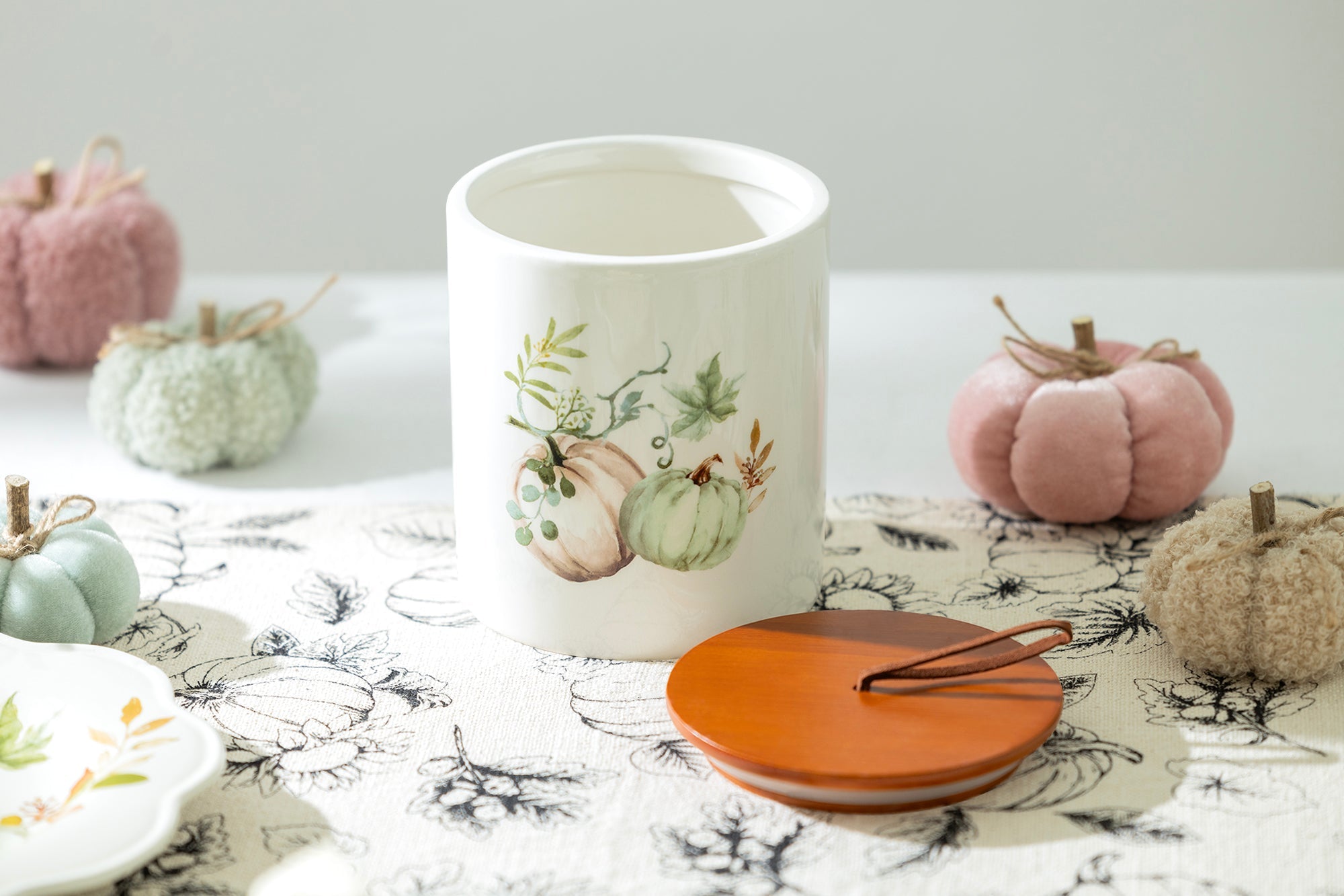 Fall Pumpkins Canister with Walnut Color Bamboo Lid