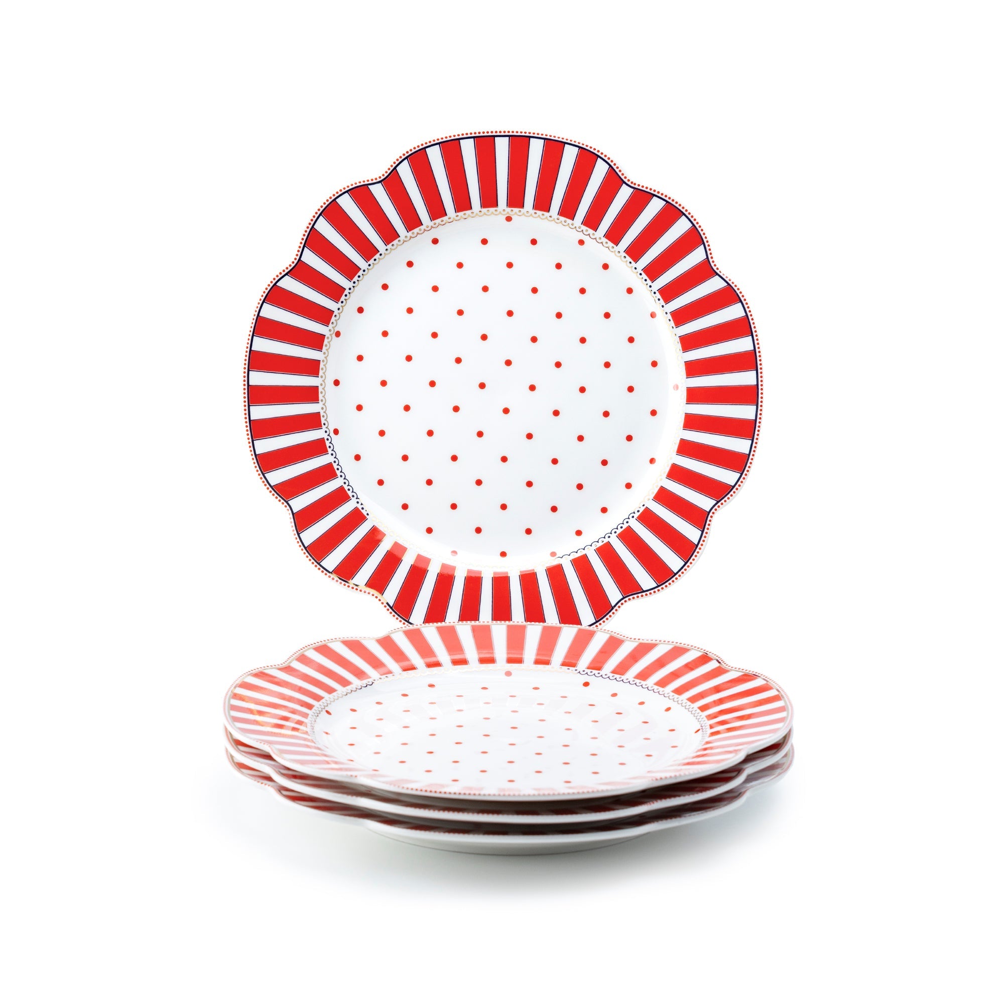 Red Josephine Stripes and Dots Fine Porcelain Dessert/Dinner Plate