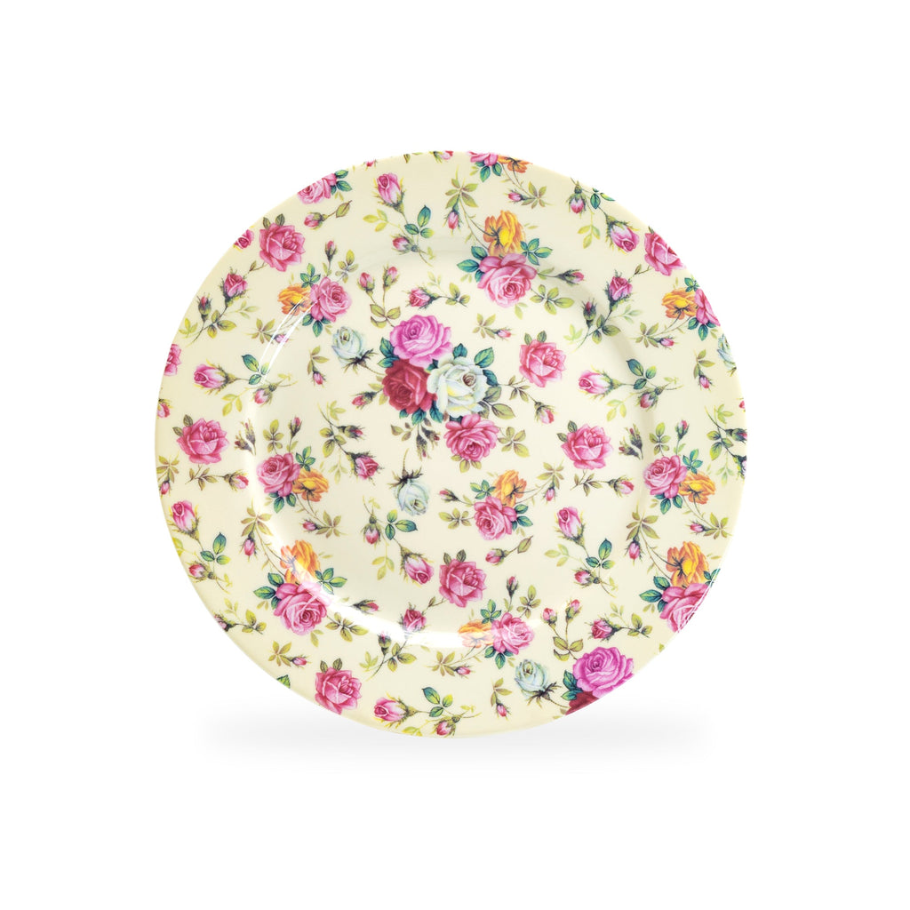 8" Cream Cottage Rose Chintz Fine Porcelain Dessert Plate - New Edition