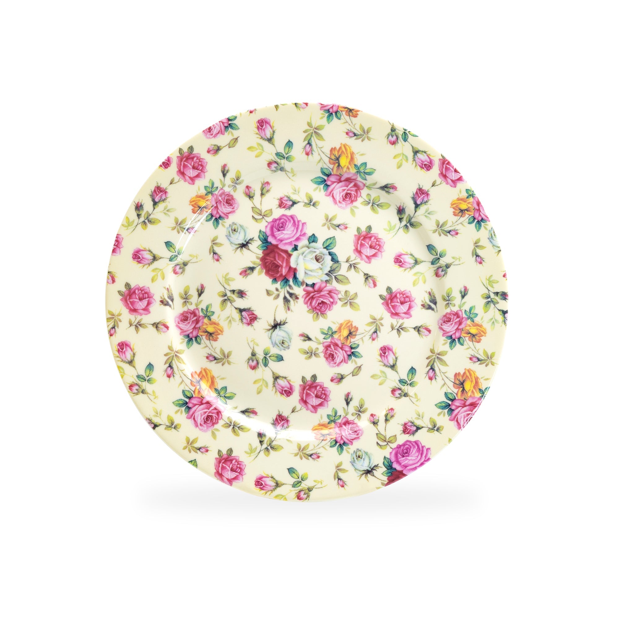 8" Cream Cottage Rose Chintz Fine Porcelain Dessert Plate - New Edition
