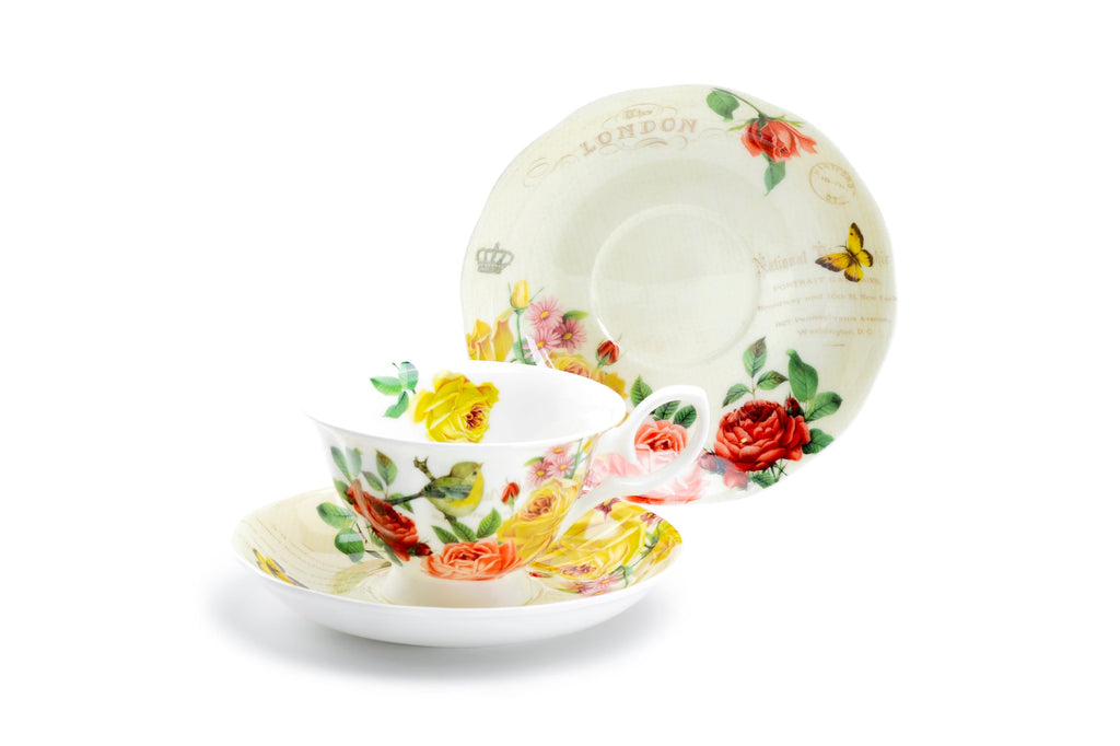 Yellow Rose Garden Bone China Tea Cup and Saucer