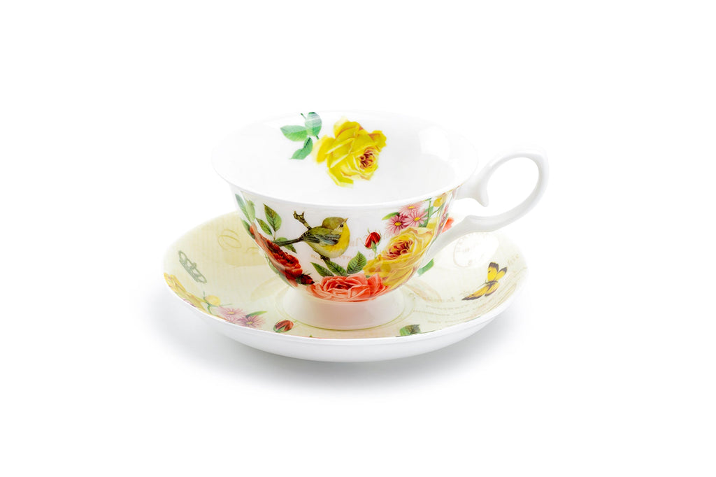 Yellow Rose Garden Bone China Tea Cup and Saucer