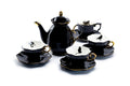 Black Gold Scallop Teapot + 4 Assorted Halloween Tea Cup and Saucer Sets - Ver. A