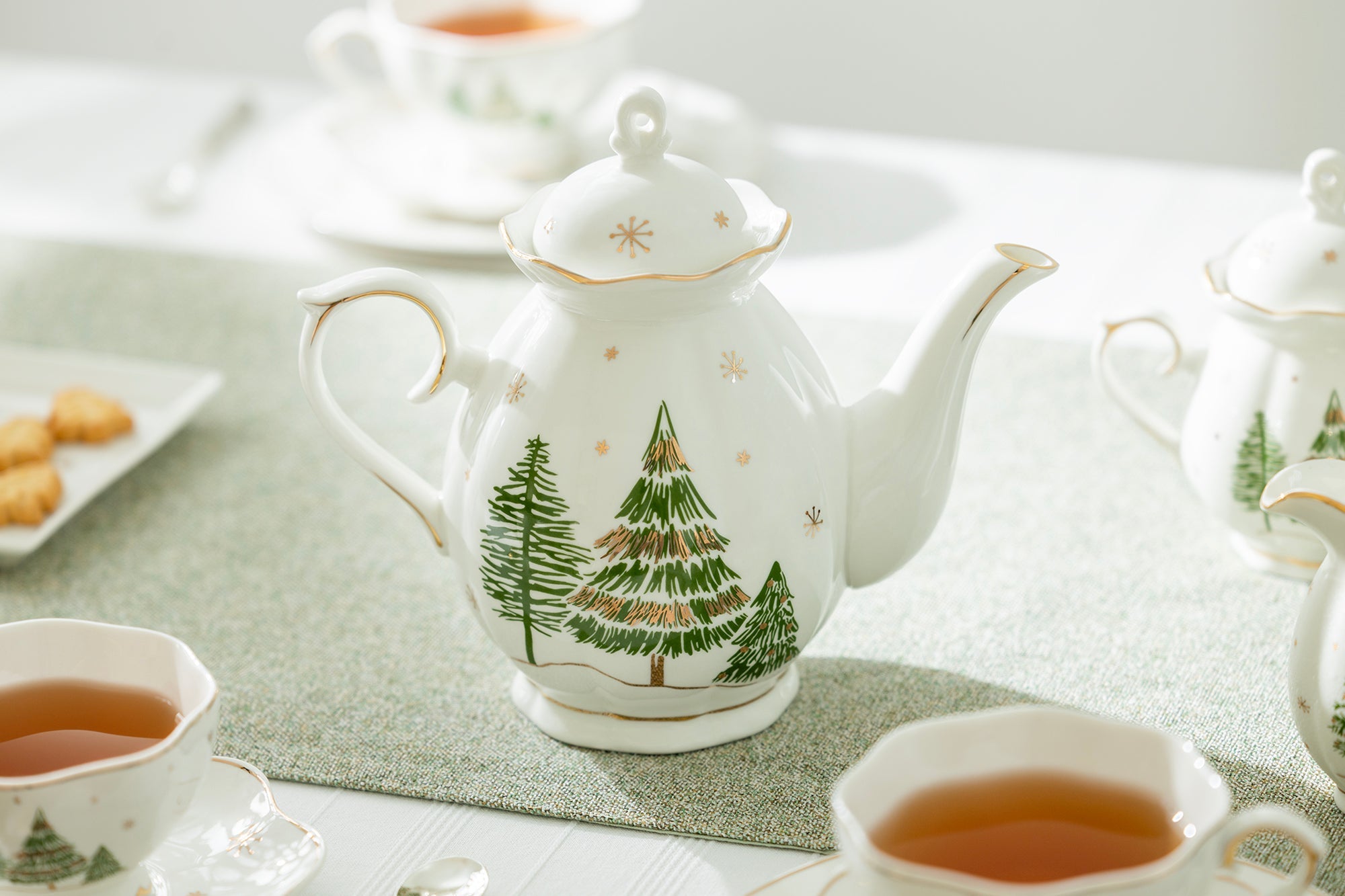 Christmas Pine Trees Fine Porcelain Tea Set