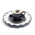 Flying Witch Black Gold Tea Cup and Saucer + Witches Brew Serving Platter Set