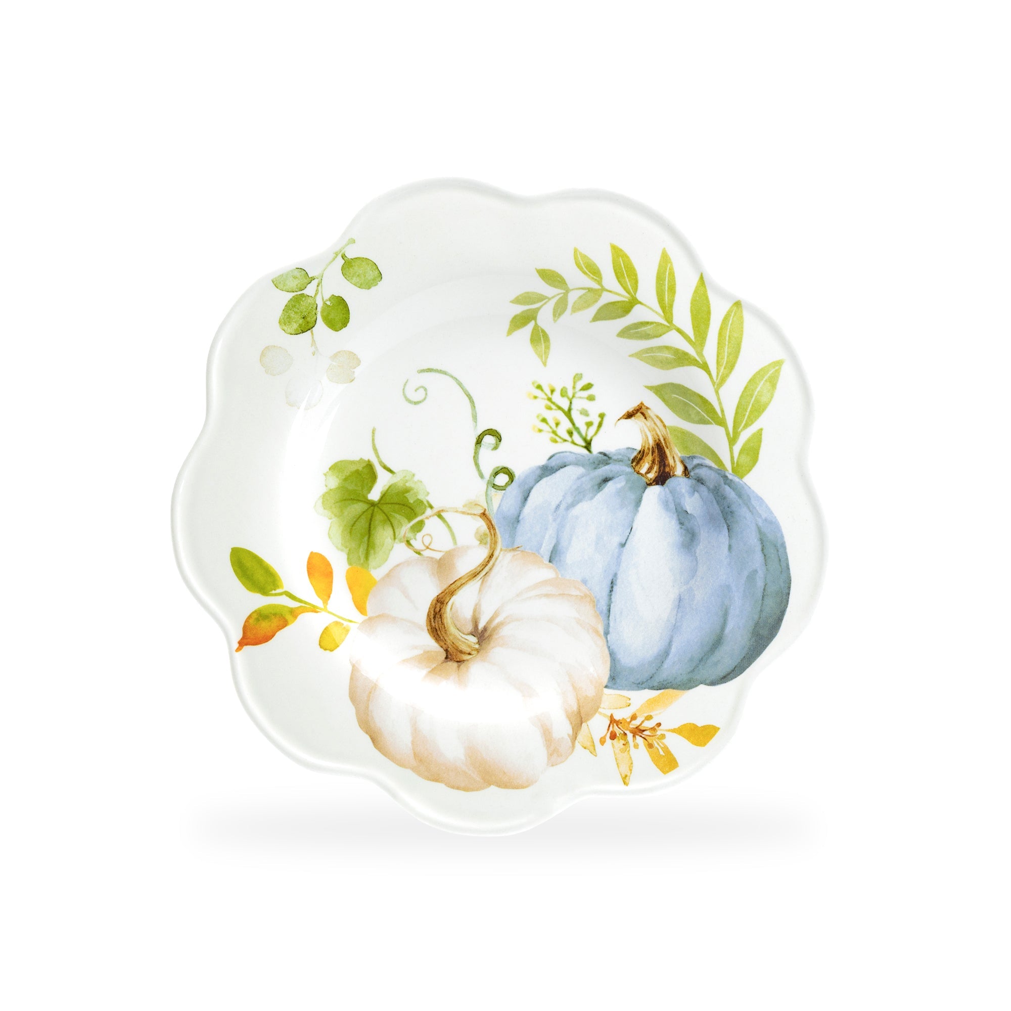 8.5" Assorted Fall Pumpkins Scallop Salad/Dessert Plate Set of 4