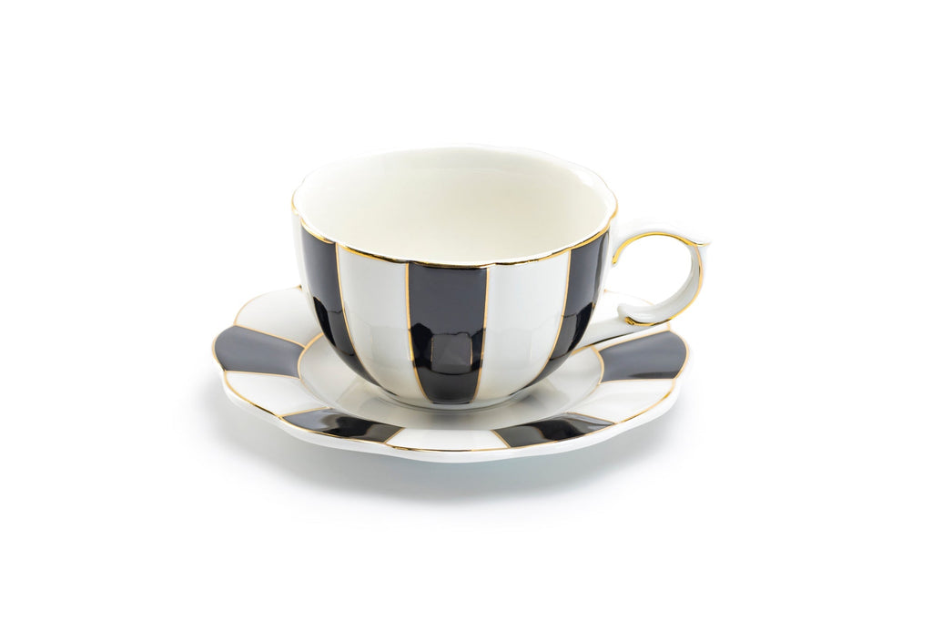 Black and White Scallop Fine Porcelain Tea Cup and Saucer