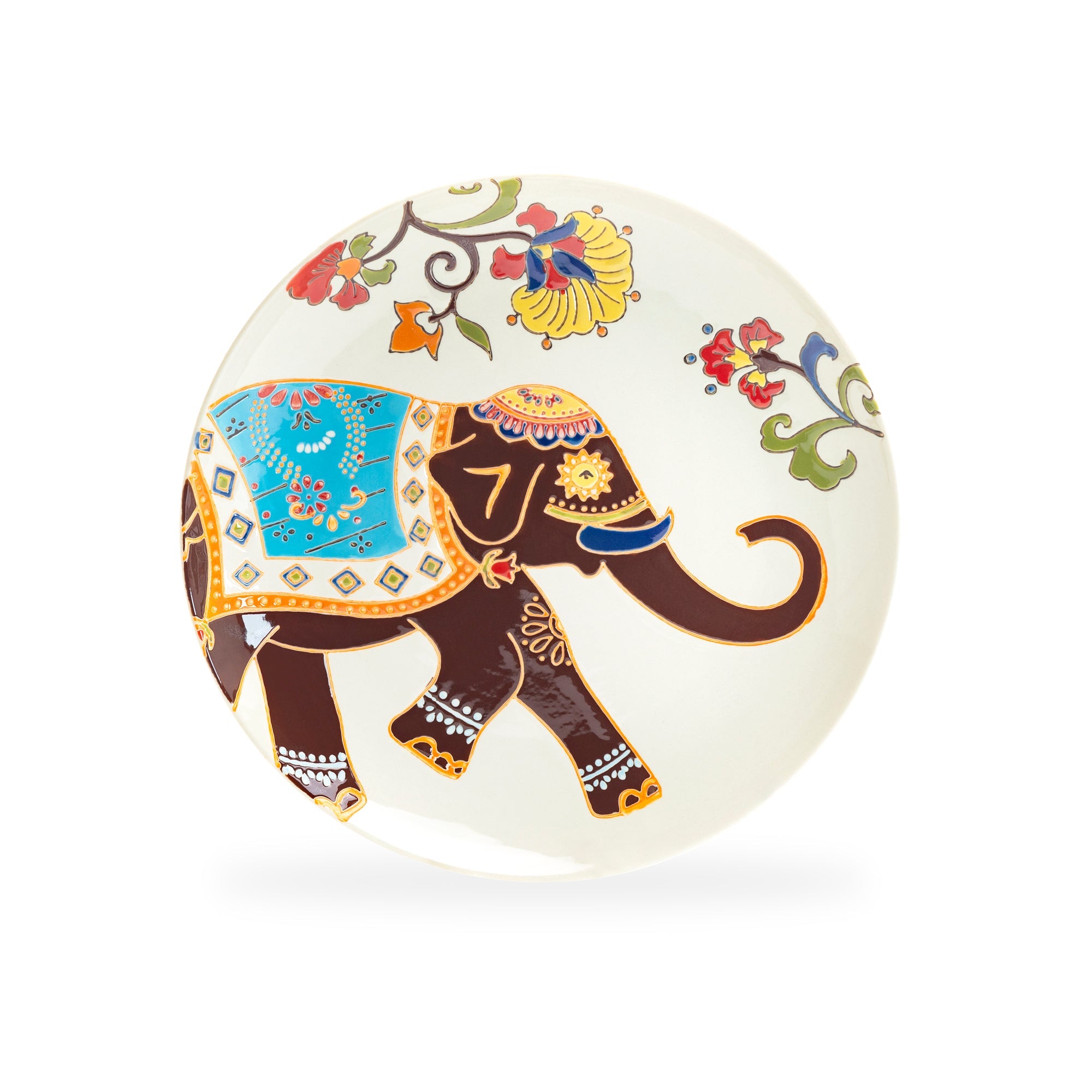 8.25" Floral Elephant Hand Crafted and Painted Dessert/Salad Plate
