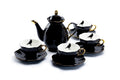 Black Gold Scallop Teapot + Raven Tea Cup and Saucer Sets