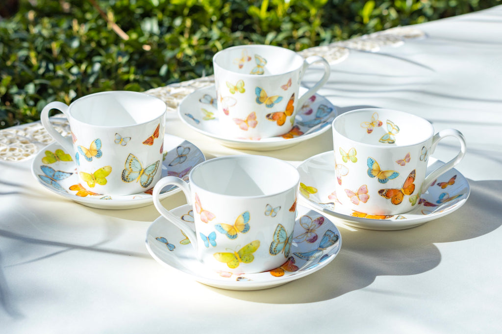 Spring Butterfly Bone China Coffee Cup and Saucer