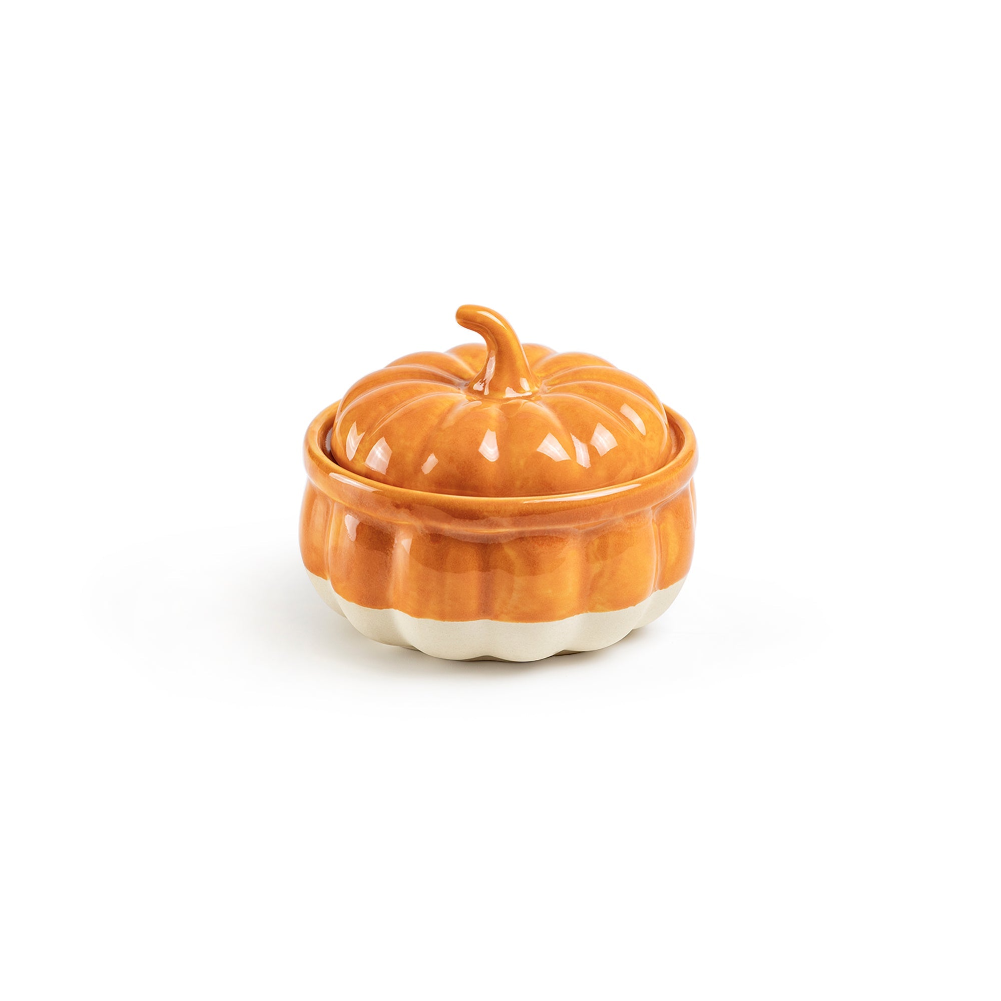 Orange Pumpkin Figural Reactive Glazed Bowl with Lid