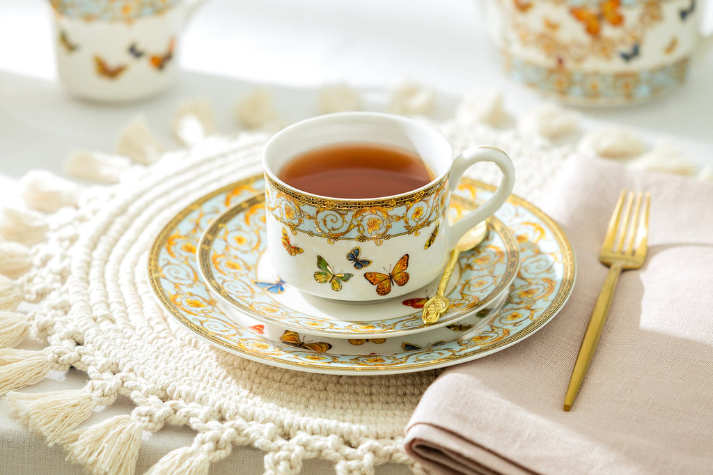 Butterflies with Blue Ornament Fine Porcelain Tea Set