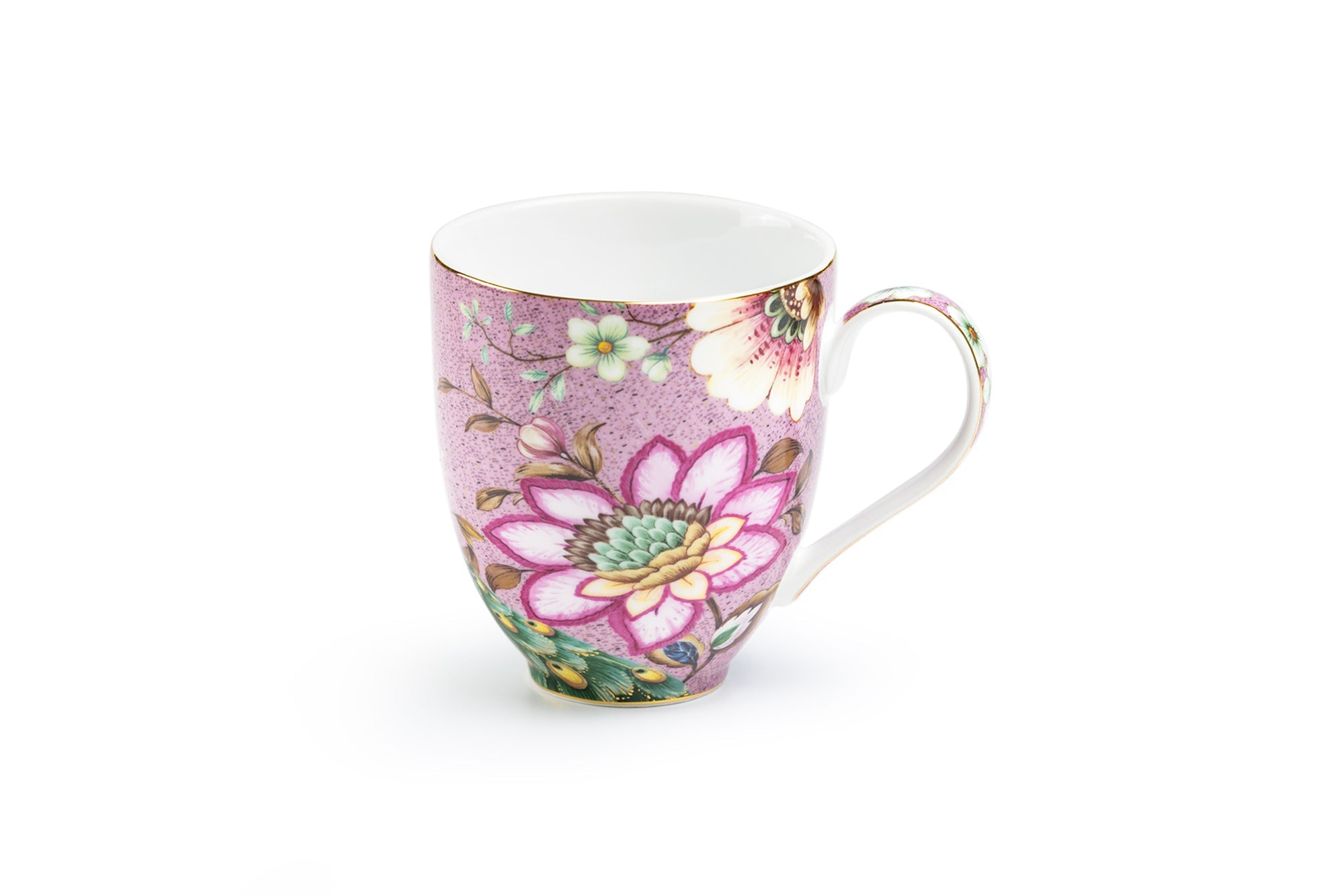 Peacock Lotus Garden Pink Fine Porcelain Mug