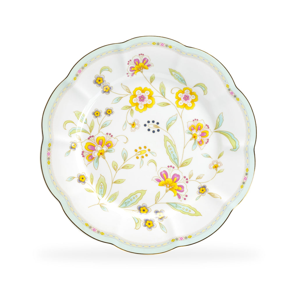 Yellow Corn Flowers with Mint Rim Fine Porcelain Dessert/Dinner Plate