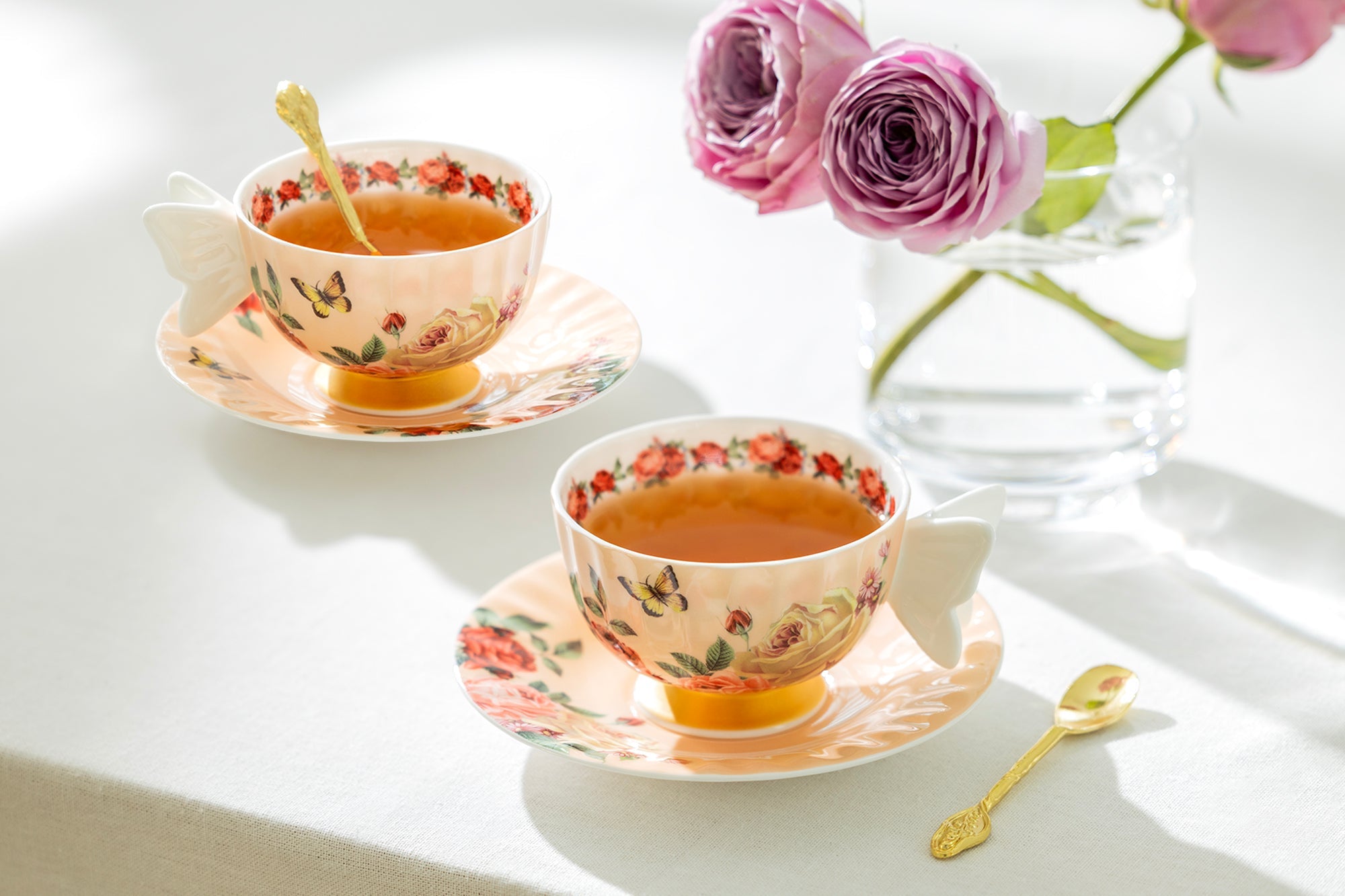 Gold Gilded Demi Spoon with Assorted Floral Handle Designs Set of 6
