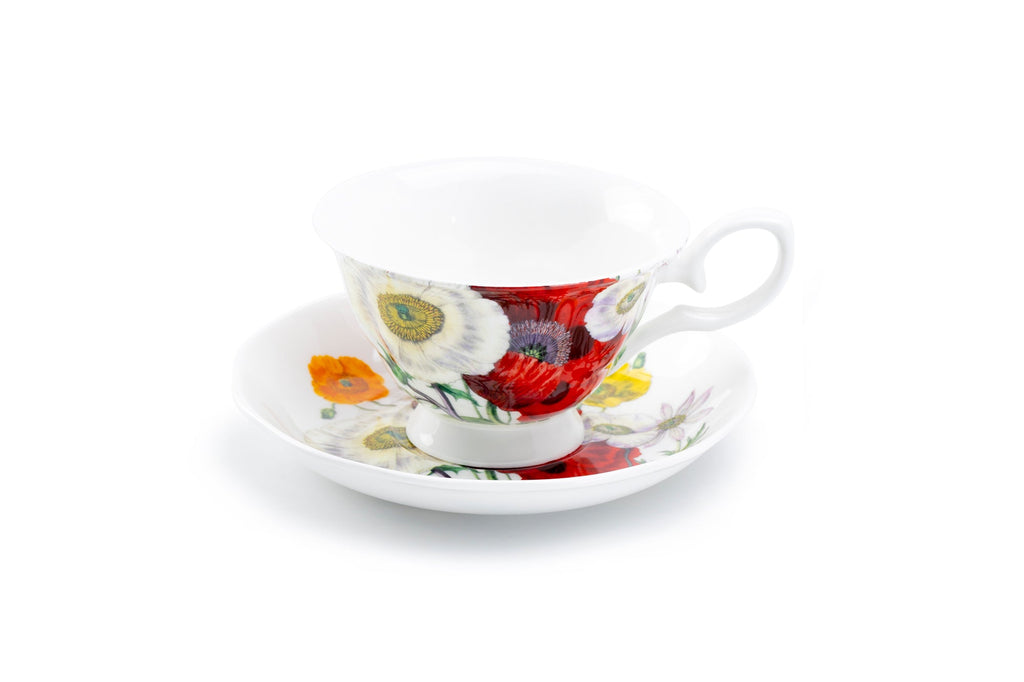 Poppy Field Bone China Tea Cup and Saucer