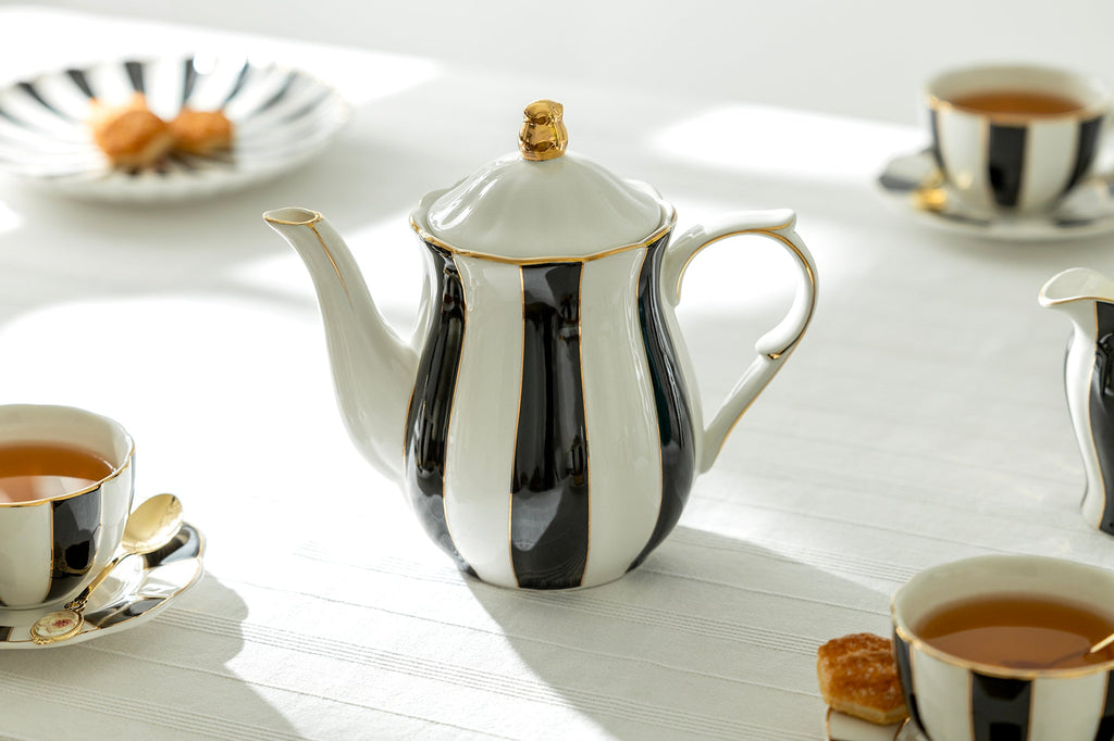 Black and White Scallop Fine Porcelain Teapot - CLEARANCE