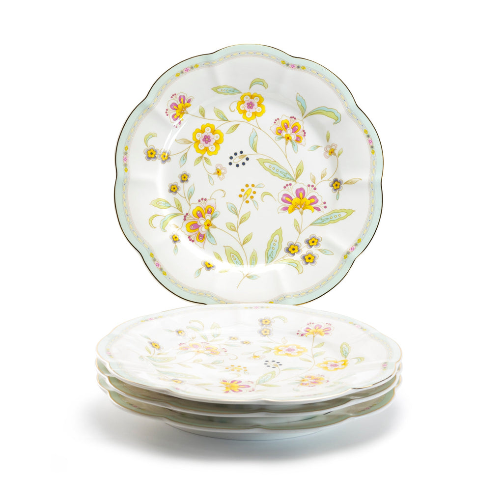 Yellow Corn Flowers with Mint Rim Fine Porcelain Dessert/Dinner Plate